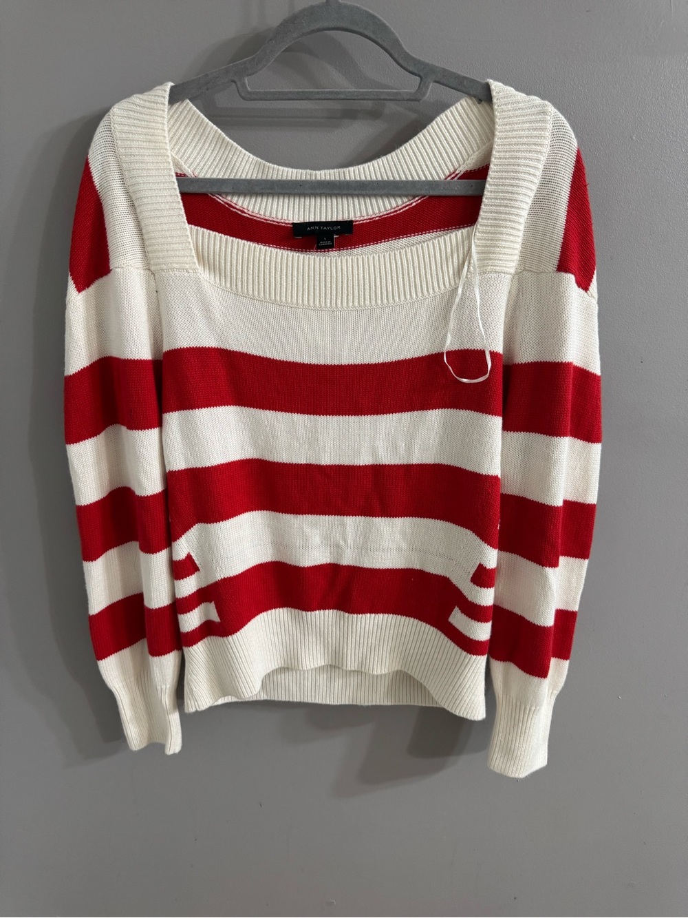 Red & White Striped Scoop Neck Sweater size L